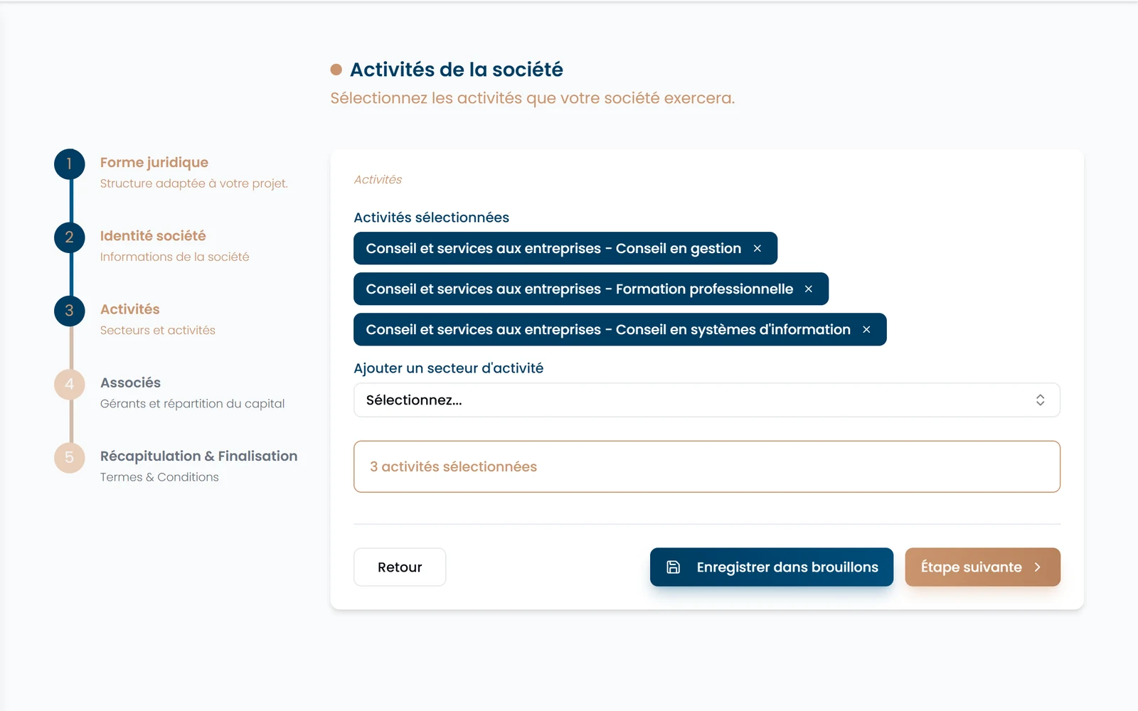 Choix des secteurs et des activités d'une société en création