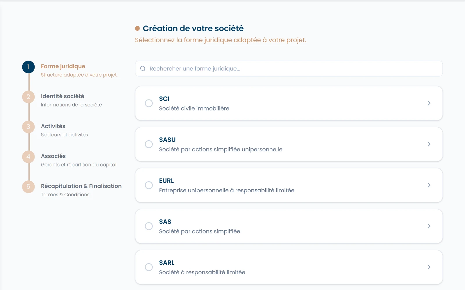 Choix de la forme juridique au début du parcours de constitution